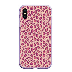 Чехол iPhone XS Max матовый Цветущий леопард тюльпановое поле, цвет: 3D-светло-сиреневый