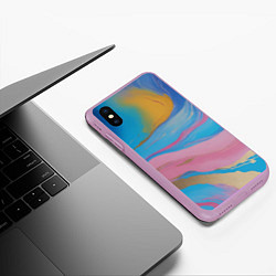 Чехол iPhone XS Max матовый Жидкая синяя и розовая краска, цвет: 3D-сиреневый — фото 2