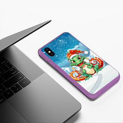 Чехол iPhone XS Max матовый Милый маленький новогодний дракон 2024 года, цвет: 3D-фиолетовый — фото 2