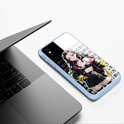 Чехол iPhone XS Max матовый Стильная Незуко из аниме - иероглифы, цвет: 3D-голубой — фото 2