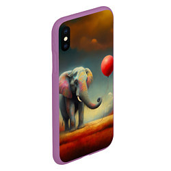 Чехол iPhone XS Max матовый Грустный слон и красный шарик, цвет: 3D-фиолетовый — фото 2