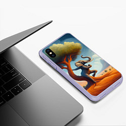 Чехол iPhone XS Max матовый Слон занимается йогой возле дерева, цвет: 3D-светло-сиреневый — фото 2