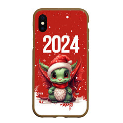 Чехол iPhone XS Max матовый 2024 дракон новогодний красный фон, цвет: 3D-коричневый