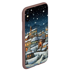 Чехол iPhone XS Max матовый Новогодний городок ночной, цвет: 3D-коричневый — фото 2