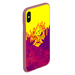 Чехол iPhone XS Max матовый Cyberpunk огненное лого самурая, цвет: 3D-малиновый — фото 2