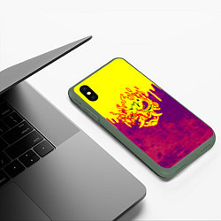 Чехол iPhone XS Max матовый Cyberpunk огненное лого самурая, цвет: 3D-темно-зеленый — фото 2