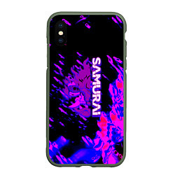 Чехол iPhone XS Max матовый Cyberpunk 2077 неоновые краски самурай