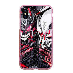 Чехол iPhone XS Max матовый Два черепа и красные полосы, цвет: 3D-розовый