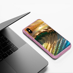 Чехол iPhone XS Max матовый Перламутровые блестящие волны радужных цветов, цвет: 3D-розовый — фото 2