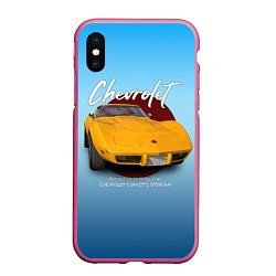 Чехол iPhone XS Max матовый Американский маслкар Chevrolet Corvette, цвет: 3D-малиновый