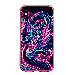 Чехол iPhone XS Max матовый Neon Japanese dragon - irezumi, цвет: 3D-малиновый