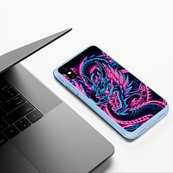 Чехол iPhone XS Max матовый Neon Japanese dragon - irezumi, цвет: 3D-голубой — фото 2