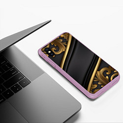 Чехол iPhone XS Max матовый Лепнина объемные узоры золотые, цвет: 3D-сиреневый — фото 2