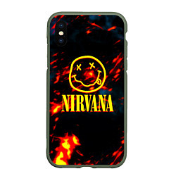 Чехол iPhone XS Max матовый Nirvana rock огненное лого лава