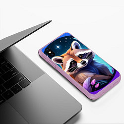 Чехол iPhone XS Max матовый Енот мультяшный красочный, цвет: 3D-сиреневый — фото 2