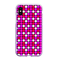 Чехол iPhone XS Max матовый Розовые и белые квадраты, цвет: 3D-сиреневый
