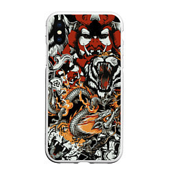 Чехол iPhone XS Max матовый Самурай дракон и тигр