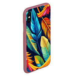 Чехол iPhone XS Max матовый Пёстрые пёрышки попугаев, цвет: 3D-малиновый — фото 2