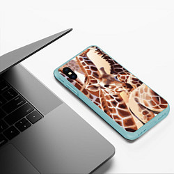 Чехол iPhone XS Max матовый Жирафы - африканский паттерн, цвет: 3D-мятный — фото 2