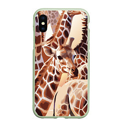 Чехол iPhone XS Max матовый Жирафы - африканский паттерн, цвет: 3D-салатовый