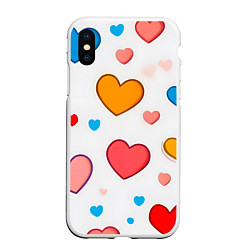 Чехол iPhone XS Max матовый Сердца сердечки, цвет: 3D-белый