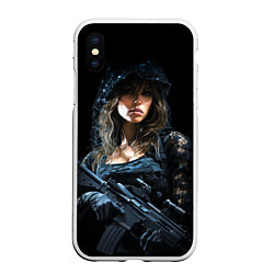 Чехол iPhone XS Max матовый Брюнетка снайпер в черном камуфляже