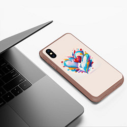 Чехол iPhone XS Max матовый Пара сердец, цвет: 3D-коричневый — фото 2