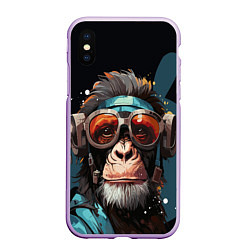 Чехол iPhone XS Max матовый Крутая обезьяна в очках, цвет: 3D-сиреневый