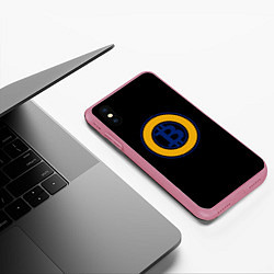 Чехол iPhone XS Max матовый Биткоин лого криптовалюта, цвет: 3D-малиновый — фото 2
