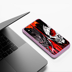 Чехол iPhone XS Max матовый Черепа и красные полосы, цвет: 3D-сиреневый — фото 2