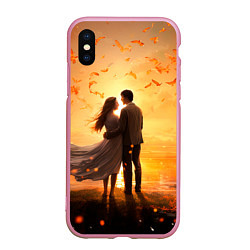 Чехол iPhone XS Max матовый Влюбленная пара на закате, цвет: 3D-розовый