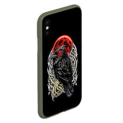 Чехол iPhone XS Max матовый Черный ворон красная луна, цвет: 3D-темно-зеленый — фото 2