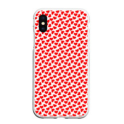 Чехол iPhone XS Max матовый Маленькие красные сердечки, цвет: 3D-белый