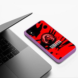 Чехол iPhone XS Max матовый Nirvana красные краски рок бенд, цвет: 3D-фиолетовый — фото 2