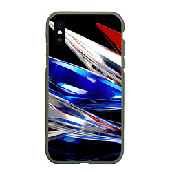 Чехол iPhone XS Max матовый Белая синяя красная острая абстракция, цвет: 3D-темно-зеленый