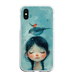Чехол iPhone XS Max матовый Девочка с птицами, цвет: 3D-белый