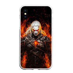 Чехол iPhone XS Max матовый Ведьмак и пламя, цвет: 3D-белый