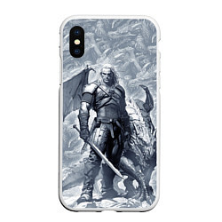 Чехол iPhone XS Max матовый The Witcher and dragon - hand drawn style