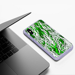 Чехол iPhone XS Max матовый Белый и зелёный узор, цвет: 3D-светло-сиреневый — фото 2