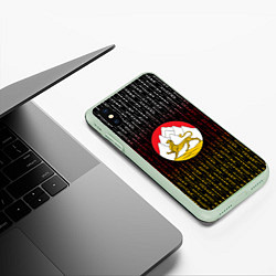 Чехол iPhone XS Max матовый Герб Осетии на фоне надписей, цвет: 3D-салатовый — фото 2