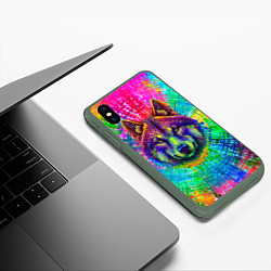 Чехол iPhone XS Max матовый Цветной волк, цвет: 3D-темно-зеленый — фото 2