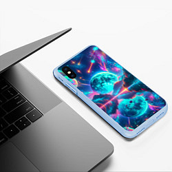 Чехол iPhone XS Max матовый Неоновая луна, цвет: 3D-голубой — фото 2