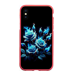 Чехол iPhone XS Max матовый Розы в голубом огне, цвет: 3D-красный