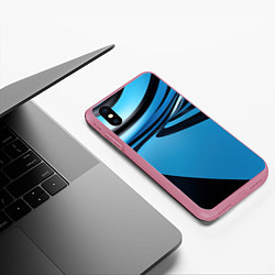 Чехол iPhone XS Max матовый Черная и синяя абстракция в виде волн, цвет: 3D-малиновый — фото 2