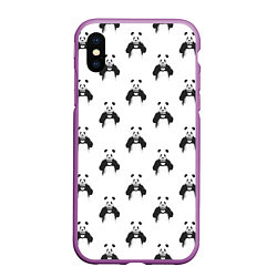 Чехол iPhone XS Max матовый Panda love - pattern, цвет: 3D-фиолетовый