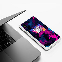 Чехол iPhone XS Max матовый Gta лого синий и фиолетовый камуфляж, цвет: 3D-белый — фото 2