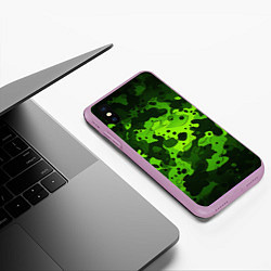 Чехол iPhone XS Max матовый Яркий неоновый зеленый камуфляж, цвет: 3D-сиреневый — фото 2