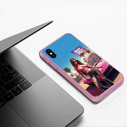 Чехол iPhone XS Max матовый GTA 6 girl logo, цвет: 3D-розовый — фото 2