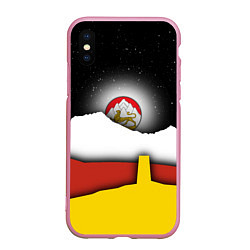 Чехол iPhone XS Max матовый Осетия горы и ночное небо, цвет: 3D-розовый