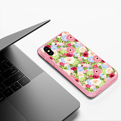 Чехол iPhone XS Max матовый Фон с розами, лютиками и гортензиями, цвет: 3D-баблгам — фото 2